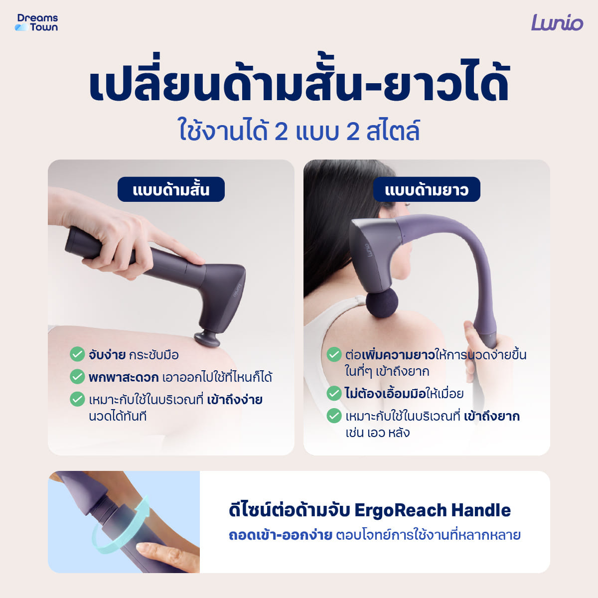 เครื่องนวดกล้ามเนื้อ LUNIO MASSAGE GUN ปืนนวดไร้สายปรับสั้นยาวได้_4